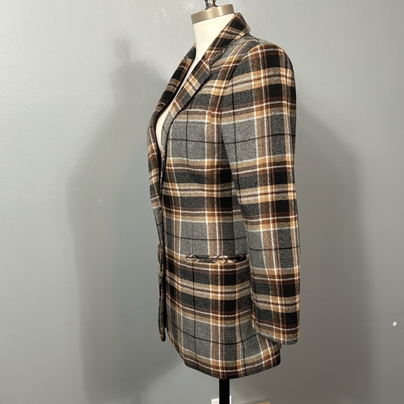 White Stag Brown Gray Plaid Double Button Wool Blazer  size vintage 8 - Picture 4 of 17
